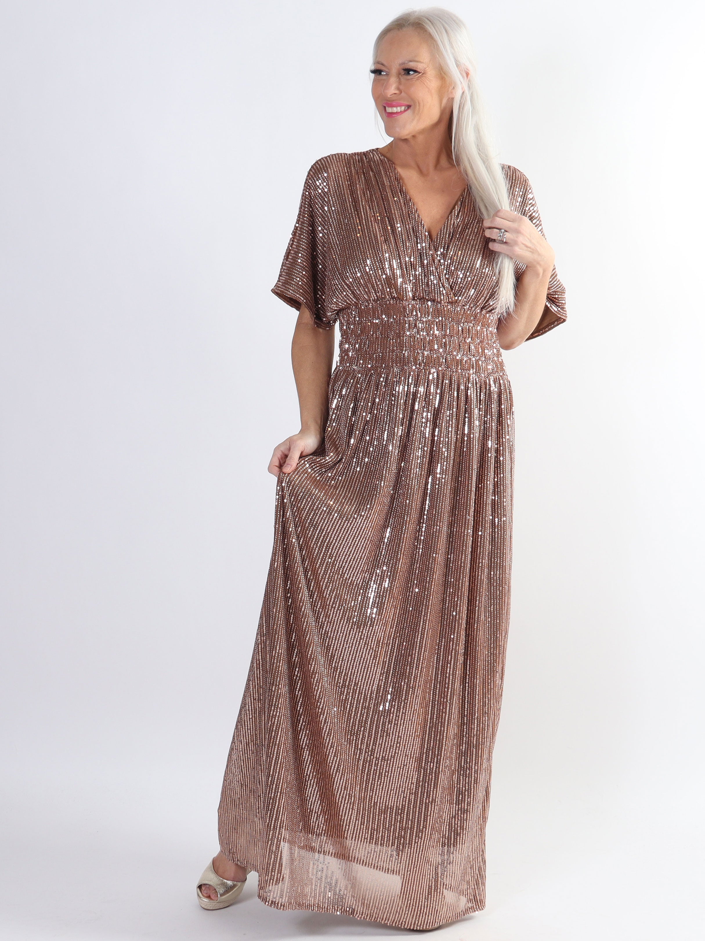 Pams Glitter - Lang smuk plus size kjole med pailletter